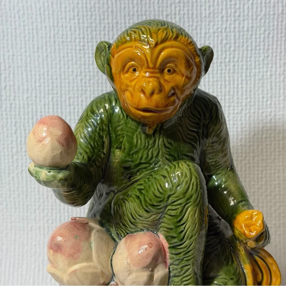 Antique Collectible Monkey Holds Fruits and Water bag.